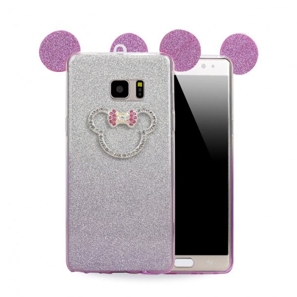 Wholesale Galaxy Note FE / Note Fan Edition / Note 7 Minnie Diamond Glitter Bow Tie Case (Purple)